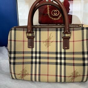Burberry Haymarket Check Brown Boston Bag
